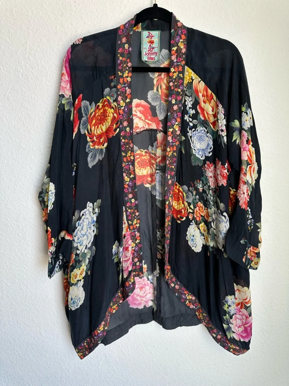 JOHNNY WAS Jazzy Kimono-Style Printed Jacket Size 1X floral embroidered